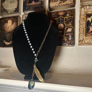 Carol Su Crystal and‎ Feather Pendant Long Necklace